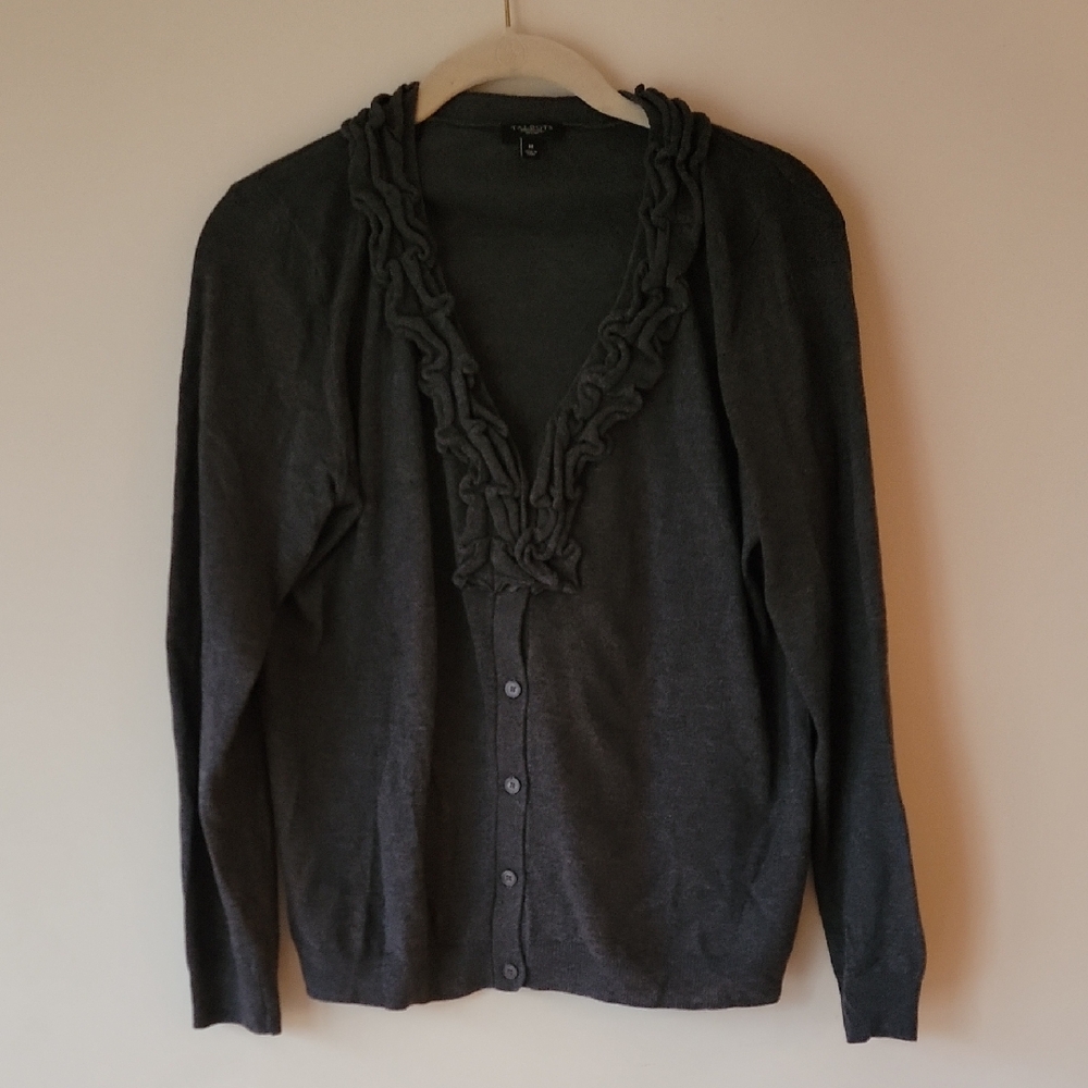 Women's Gray Sweater with Ruffle Trim